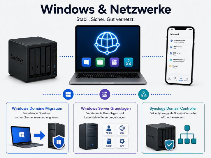 Ausbaustufen eines Windows- und NAS-Netzwerks
