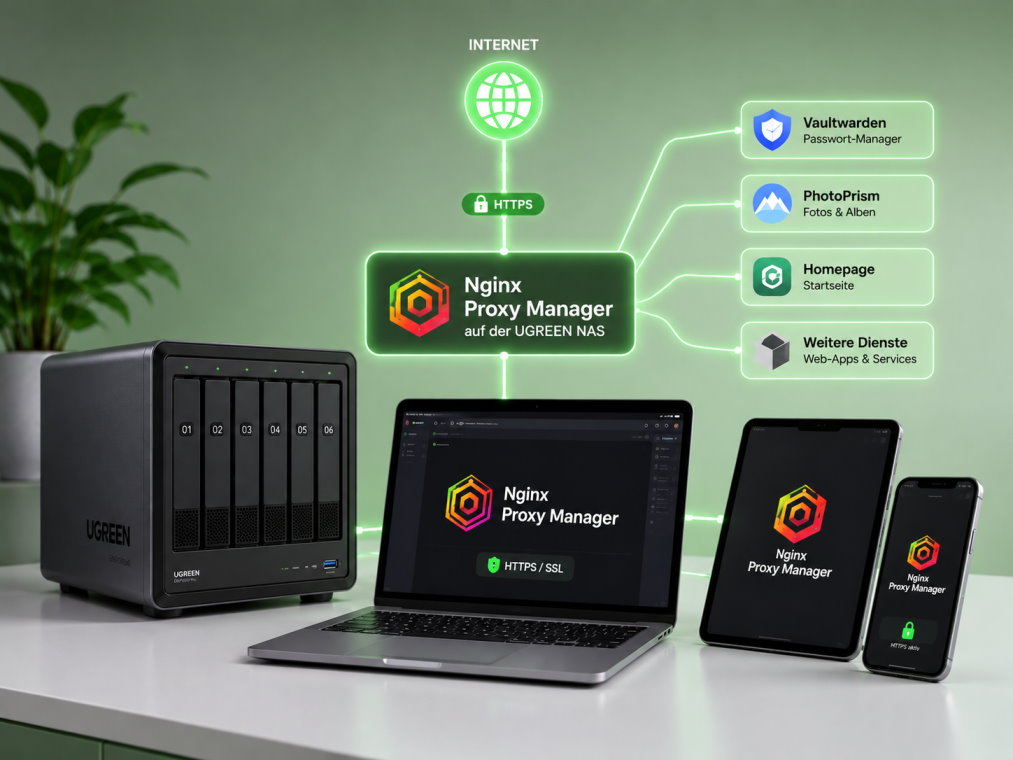 Funktionsweise des Nginx Proxy Managers mit HTTPS und mehreren Diensten auf einer UGREEN NAS