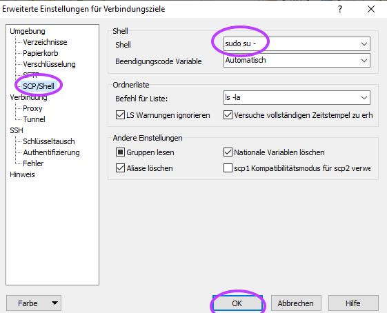 winscp einstellungen für Synology anpassen